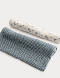 Muslin squares 2 pack pure cotton floral and checked (British brand)