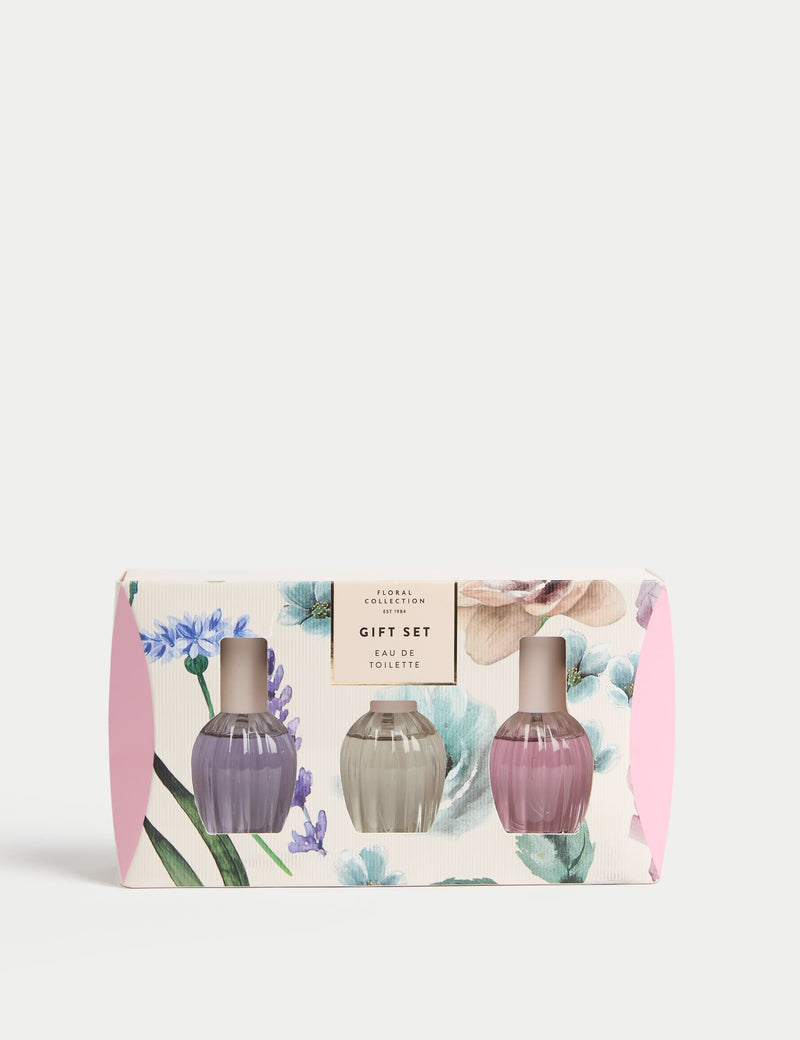 Eau de Toilette Gift Set with rose, magnolia, lavender 30ml bottles, imported from the UK