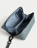 Wide opening travel wash bag faux leather (British brand)