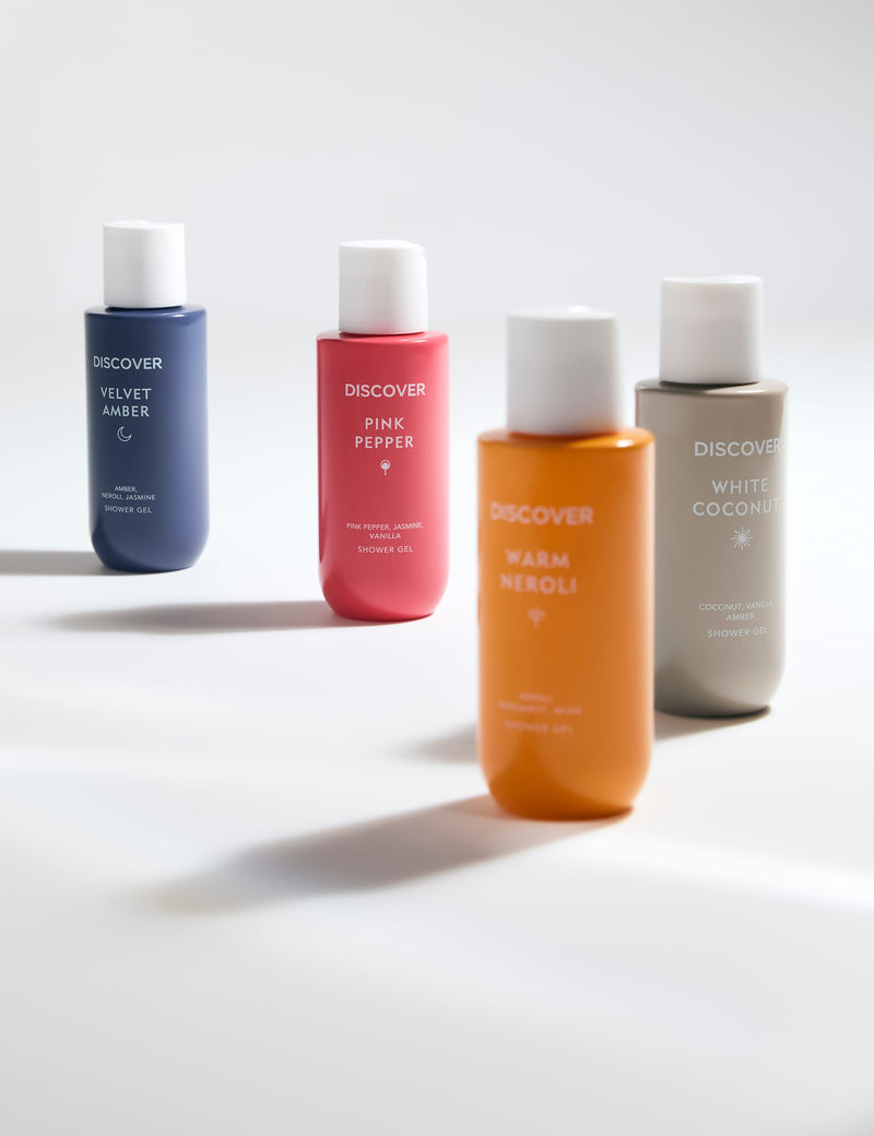 Discover mini shower gel set with four signature scents - British product