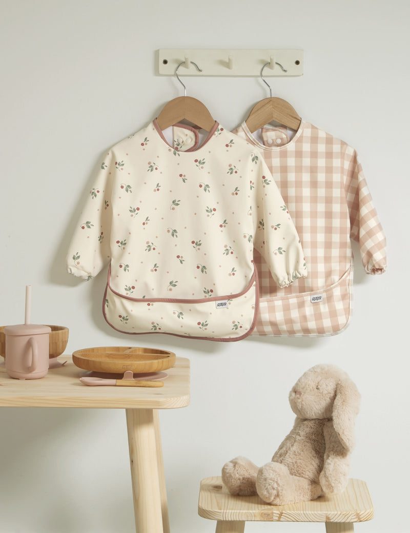 Mamas & Papas dribble bibs 2 pack checked cherry prints, UK version