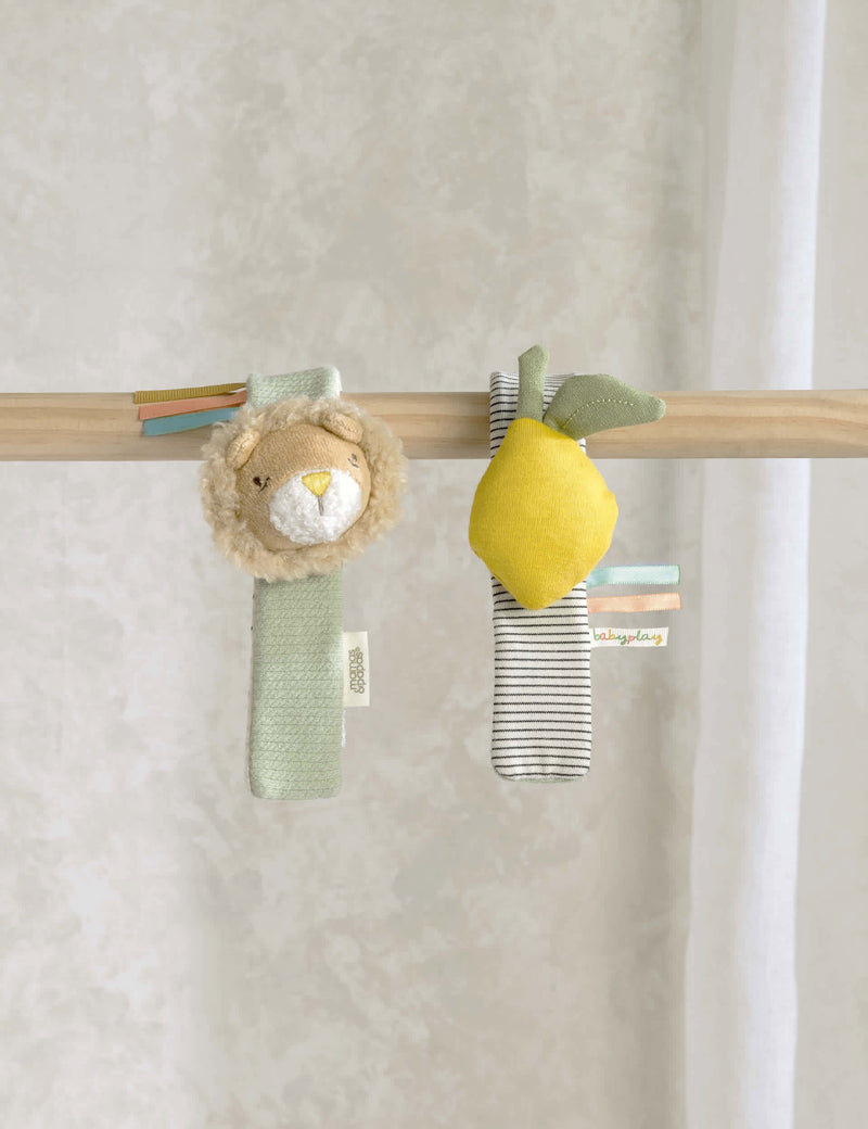 Mamas & Papas lion and lemon wrist rattles 2 pack, UK version
