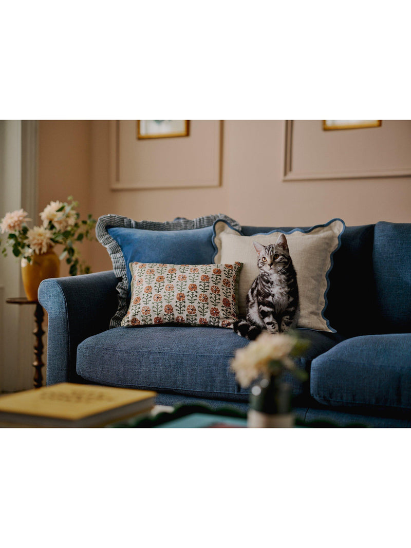 John Lewis velvet frill cushion with reversible cotton stripe back, UK version