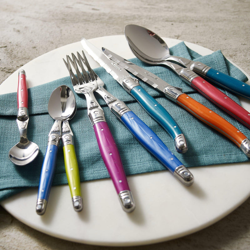 Laguiole children's stainless steel cutlery set with iridescent handles, 3 piece, UK version