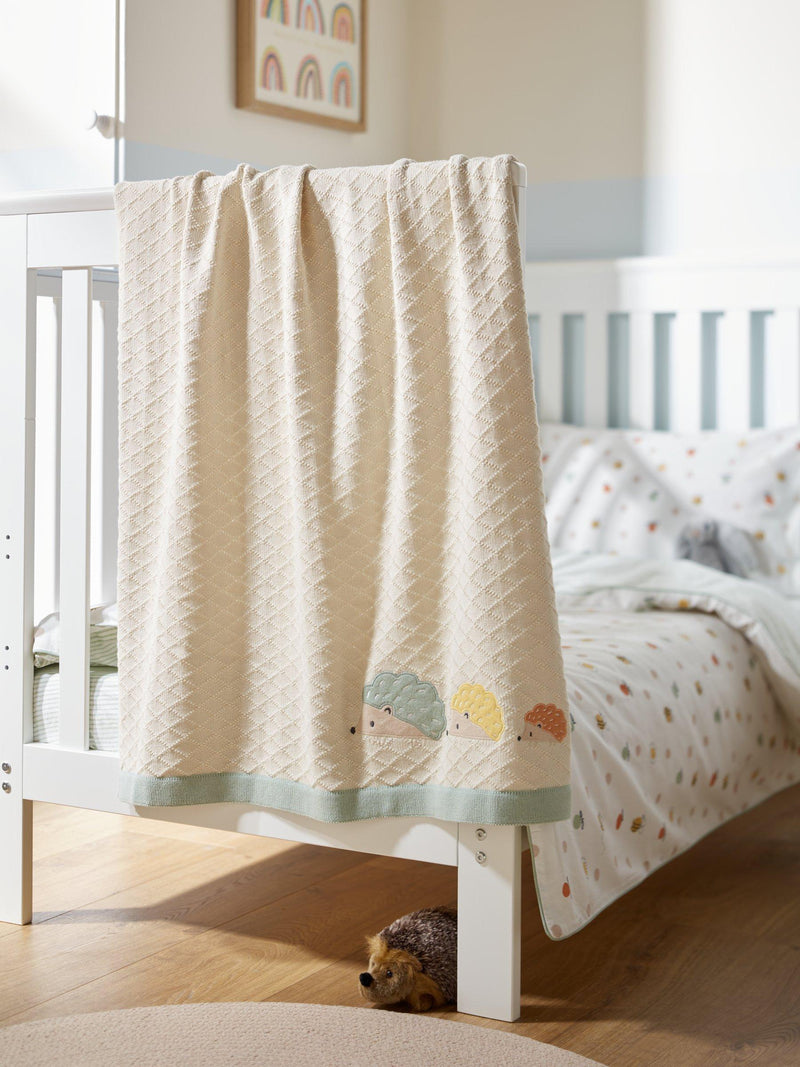 John Lewis cotton knitted baby blanket with hedgehog design 100 x 75cm, UK version