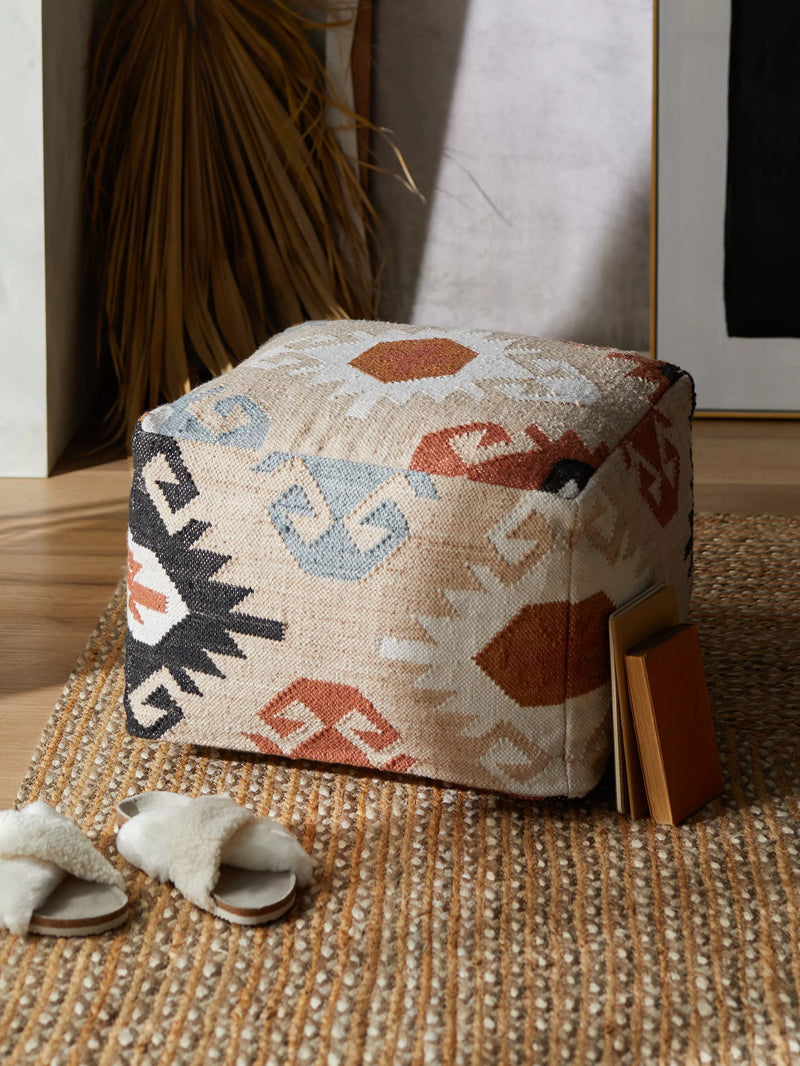 John Lewis Bolton Aztec square outdoor pouffe natural (British brand)