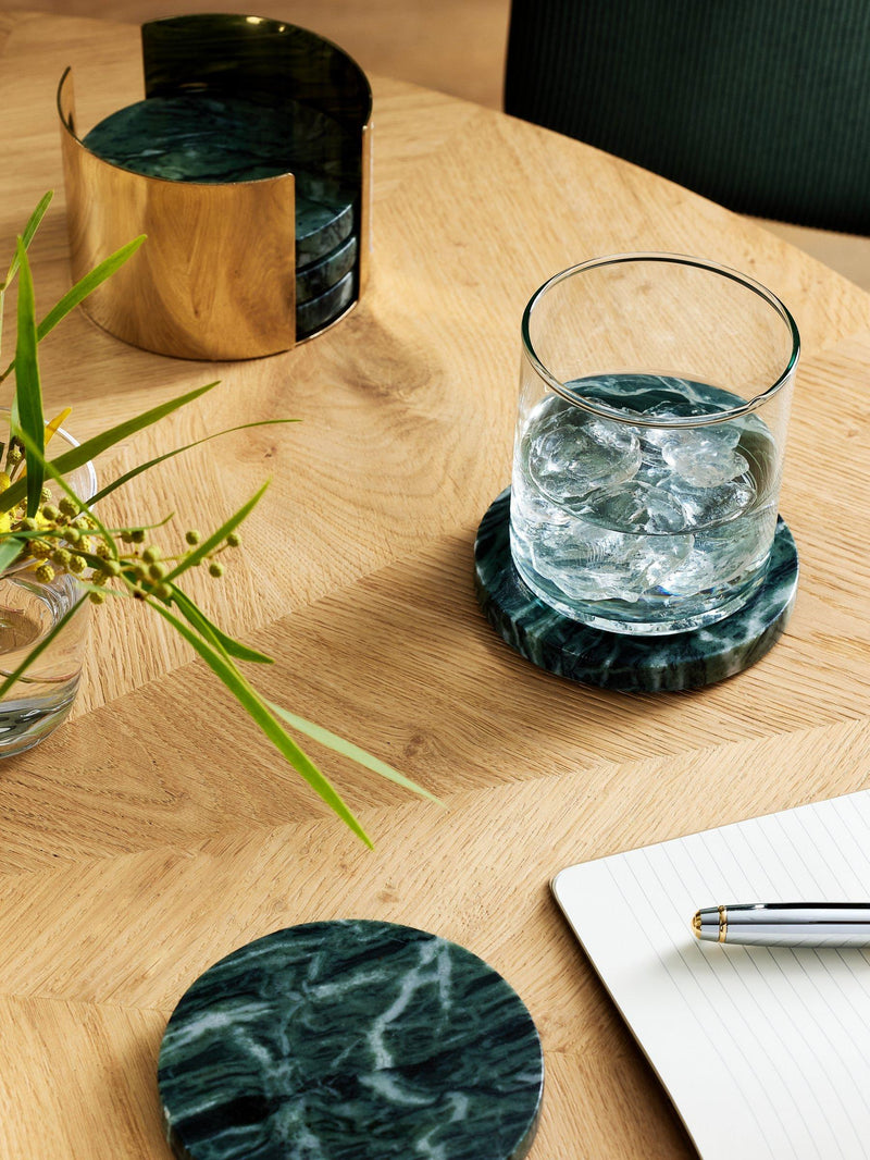 John Lewis green marble coasters set of 5 with gold holder, UK version