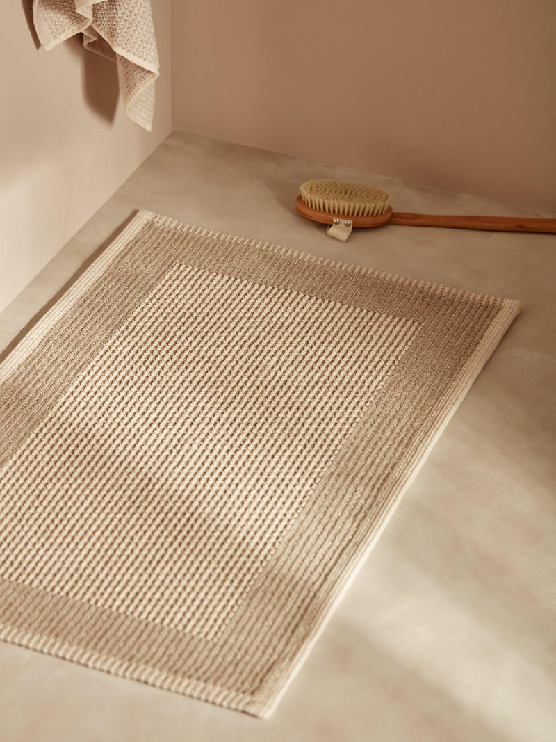 John Lewis Linen Blend Border Bath Mat in Natural, UK version