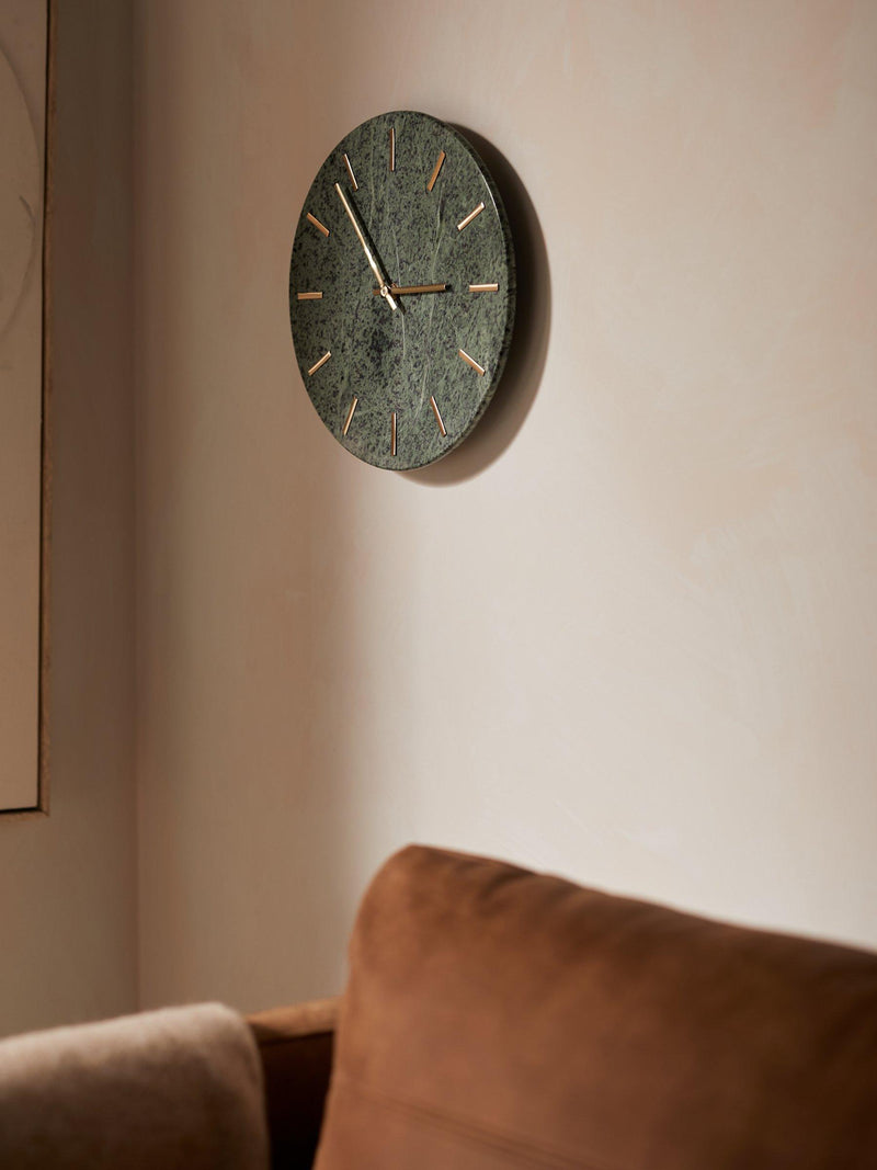 John Lewis marble wall clock green brass 30cm, imported from the UK