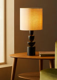 John Lewis stacked wooden table lamp with linen shade, imported from the UK