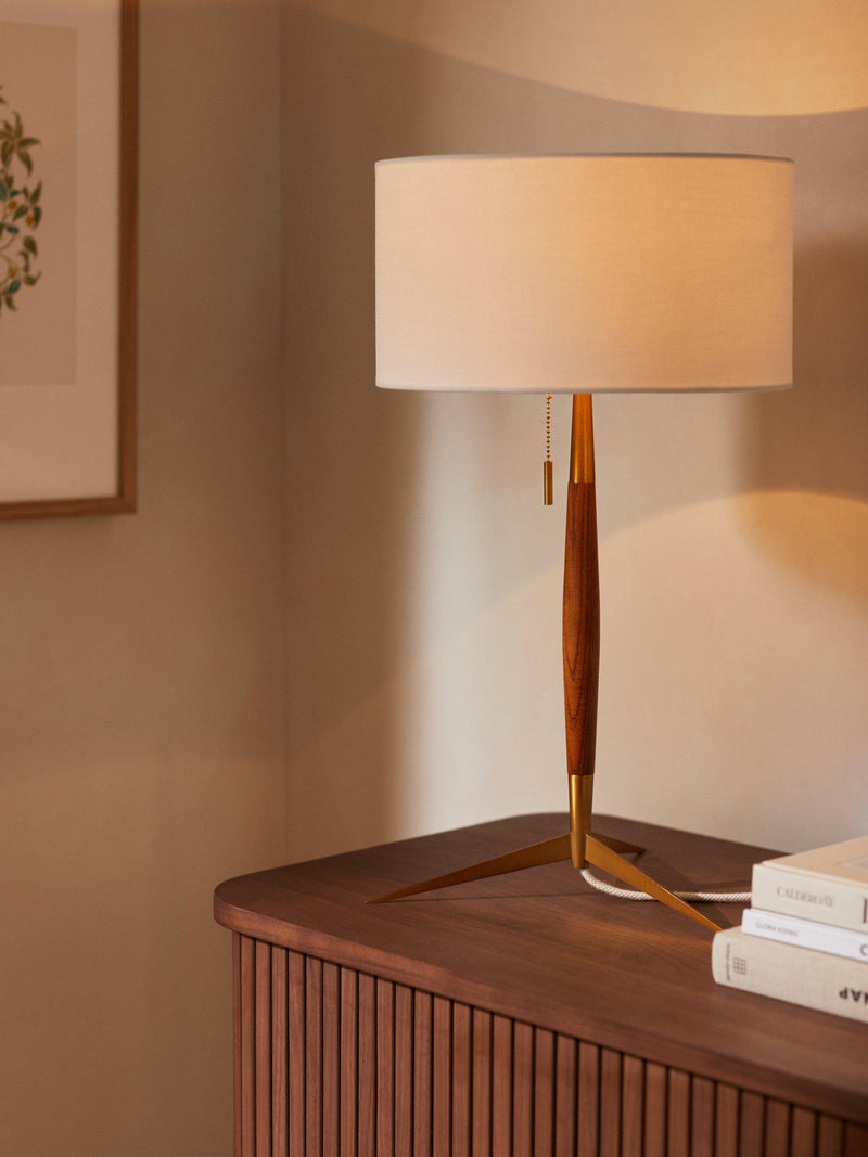 John Lewis spindle table lamp walnut brass 50cm tall, UK version