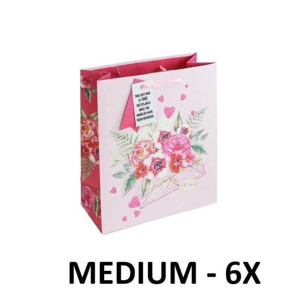 Eurowrap Flowers Valentine`s Day Gift Bag (Pack of 6) (L)