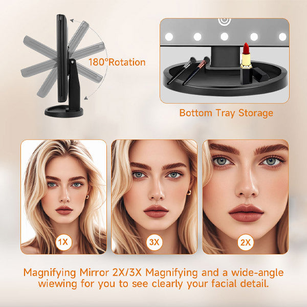 Livingandhome Tri-Fold Makeup Mirror with LED Lights