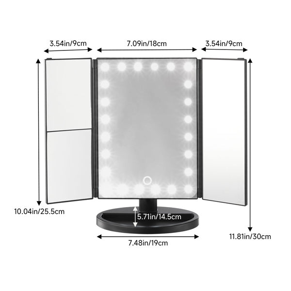 Livingandhome Tri-Fold Makeup Mirror with LED Lights