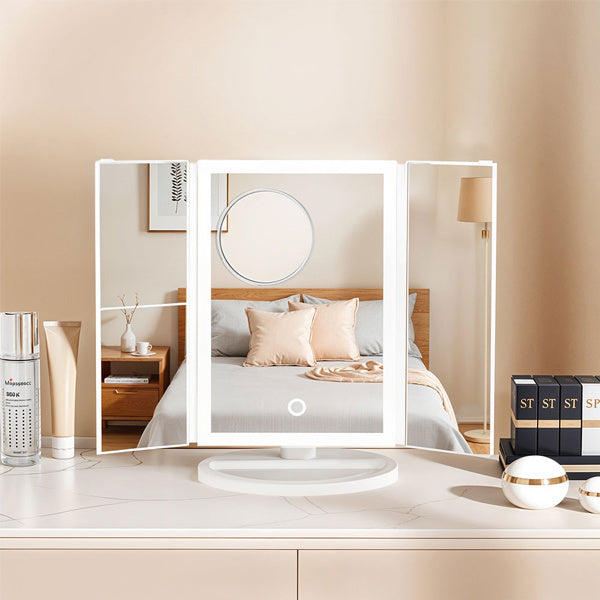 Livingandhome Tri-Fold Vanity Mirror with LED Lights White