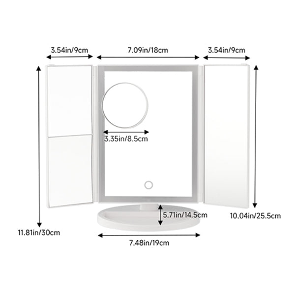 Livingandhome Tri-Fold Vanity Mirror with LED Lights White