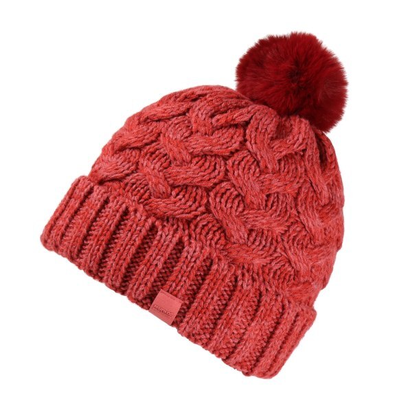 Women's Chunky Knit Acrylic Beanie with Faux Fur Pom Pom