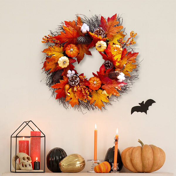 Livingandhome Halloween Maple Pumpkin Wreath