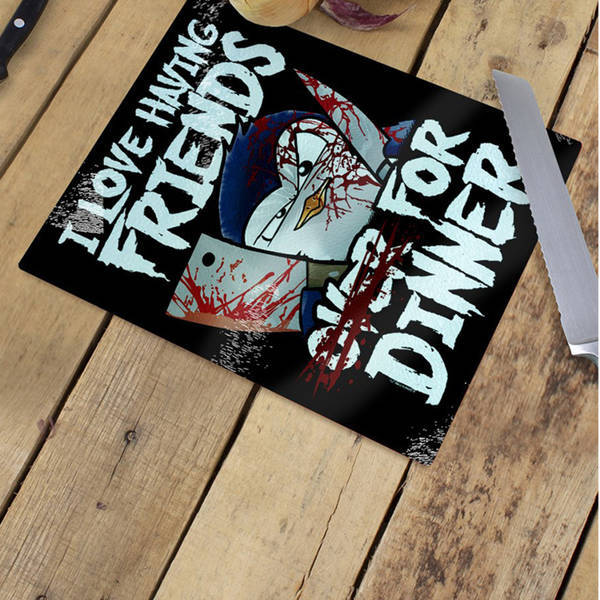 Psycho Penguin Friends For Dinner Chopping Board