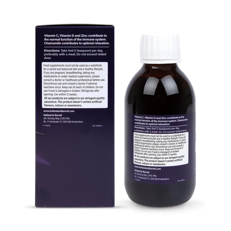 Elderberry Night-Time Immune Support Liquid with Vitamins C & D, Zinc and Chamomile 200ml
