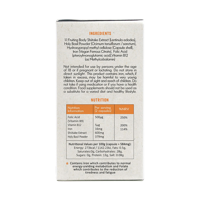 Shiitake Mushroom Extract with Holy Basil and Iron 60 Vegan Capsules