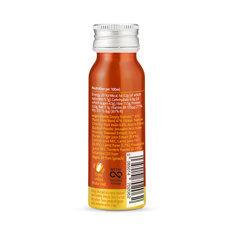 Deeply Gut Health Food With Prebiotic Plant Fibre Carrot Ginger With Turmeric 65ml