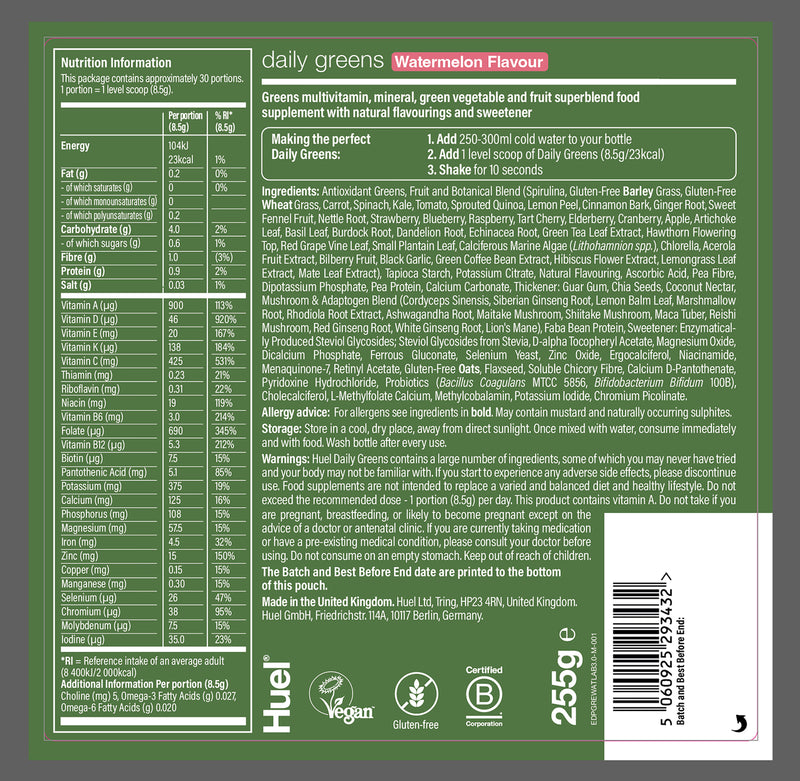 Huel Daily Greens Watermelon 255g