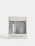 Clear plastic salt and pepper mills (British brand)