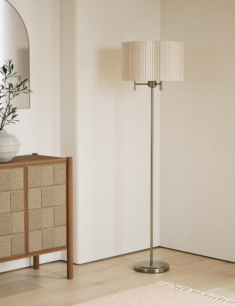 Scallop pleated shade brass base floor lamp (British brand)
