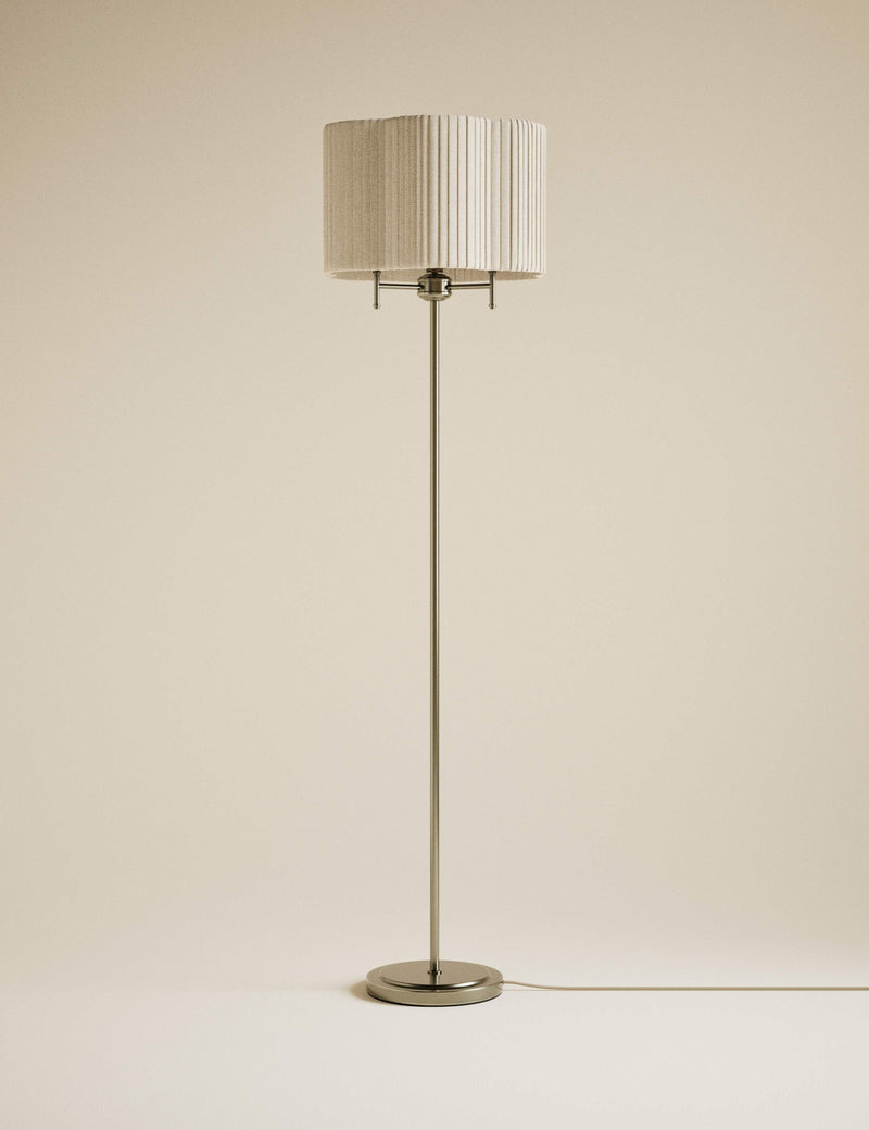 Scallop pleated shade brass base floor lamp (British brand)