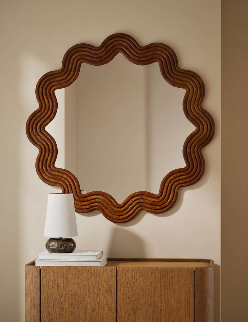 Scallop Ribbed Wooden Wall Mirror 100x100 cm (British brand)