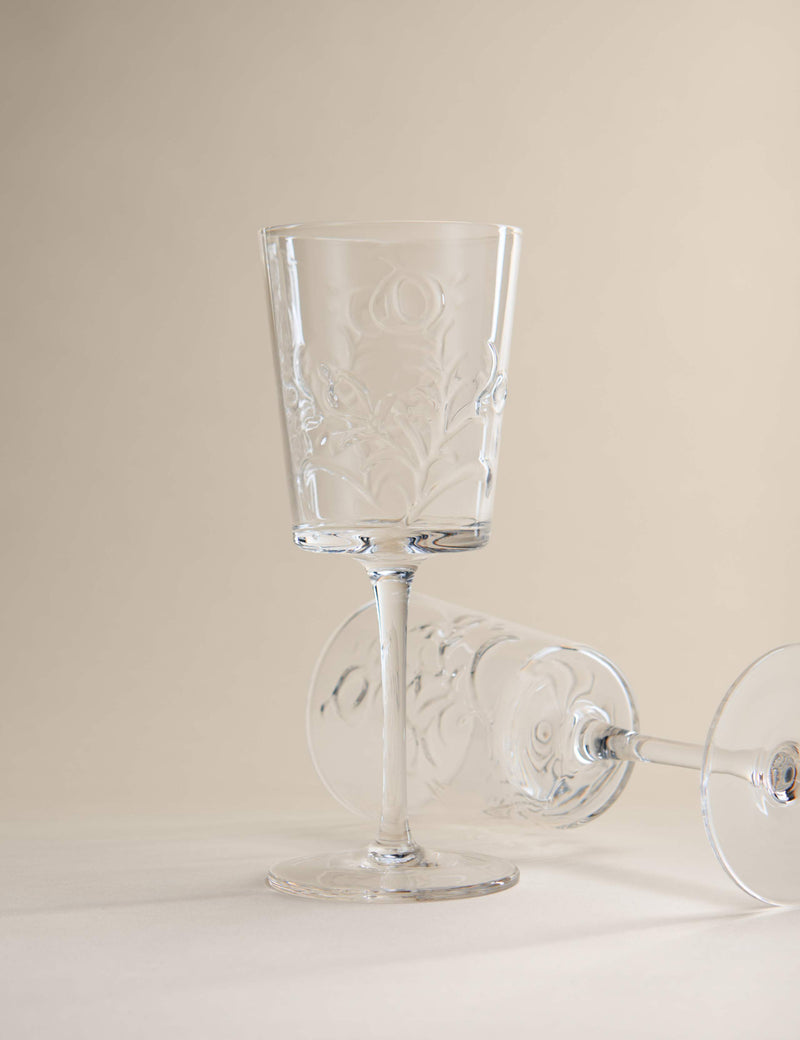 Set of 2 Embossed Floral Wine Glasses