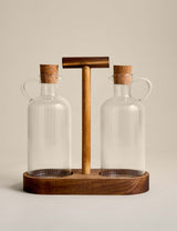 M&S Glass Oil Pourers with Acacia Wood Caddy - Set of 2- Buy online at McGrocer