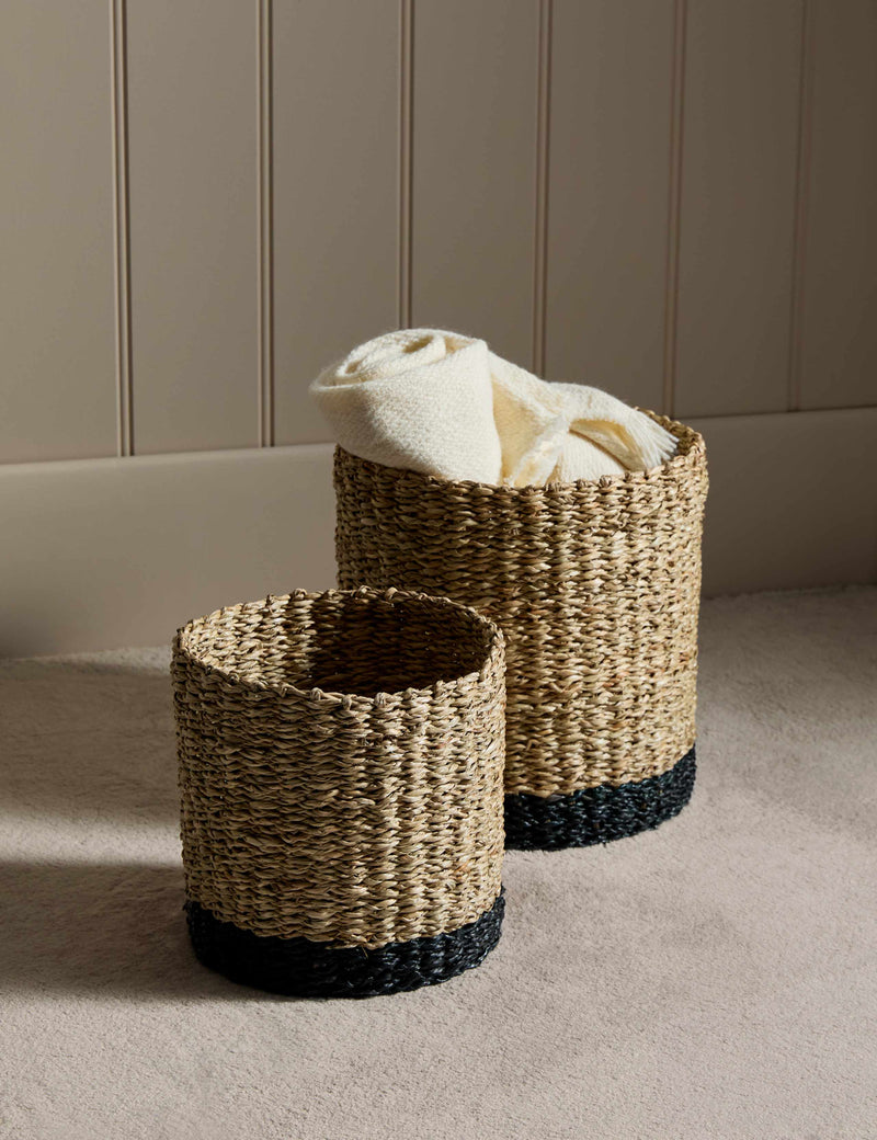 Set of 2 raffia and seagrass baskets for home storage, UK version