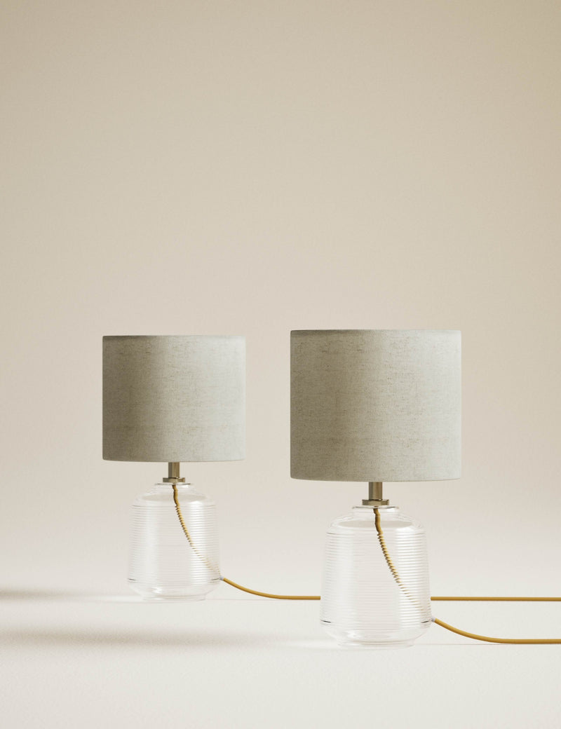 Ribbed glass table lamps set of 2 small, imported from the UK