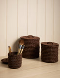 Set of 3 Raffia Small Lidded Pots