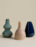 Set of 3 reactive glaze ceramic bud vases, imported from the UK
