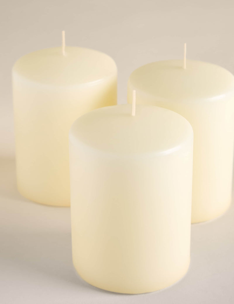 Set of 3 small pillar candles 11cm height (British brand)