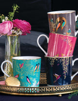 M&S Sara Miller Chelsea Set of 4 Fine China Mugs Gold Bird Design- Buy online at McGrocer