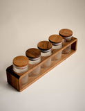 5 ribbed glass spice jars with rack, imported from the UK