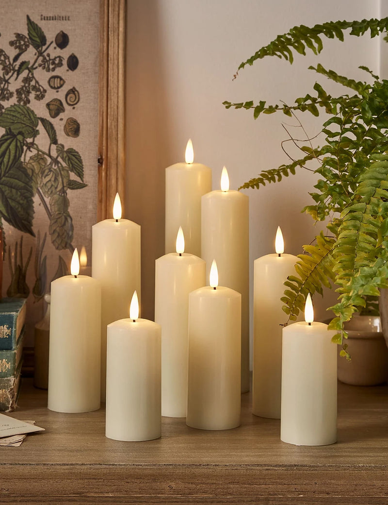 TruGlow slim pillar LED candles set of 9 (British brand)