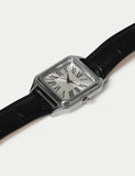 Watch silver square leather strap, imported from the UK