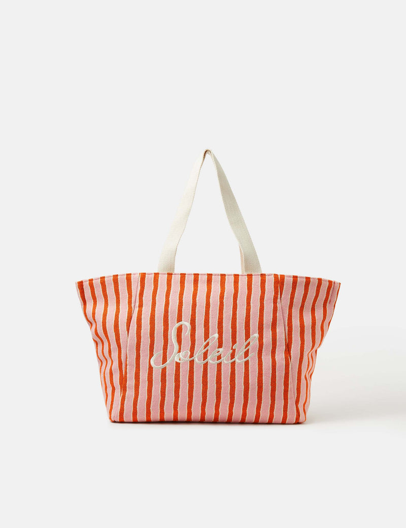 Accessorize striped beach tote bag with slogan embroidery (British brand)