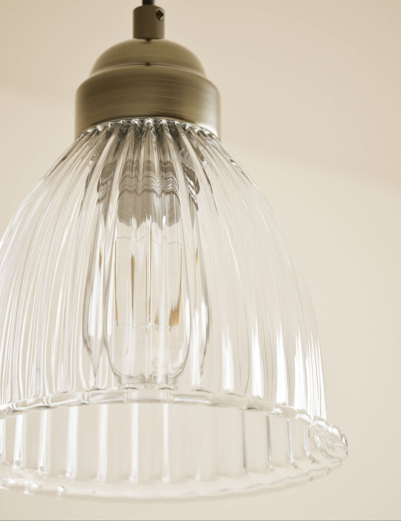 Small Florence pendant light with ribbed glass shade (British brand)