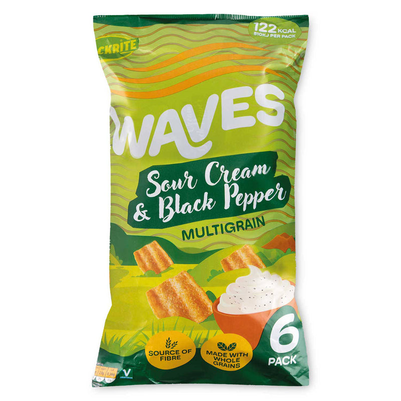 Sour cream and black pepper waves 6 pack, imported from the UK