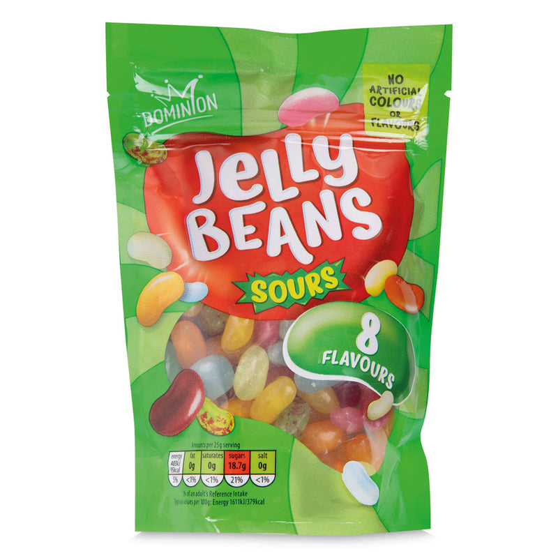 Sour jelly beans in tangy fruity flavours (British brand)