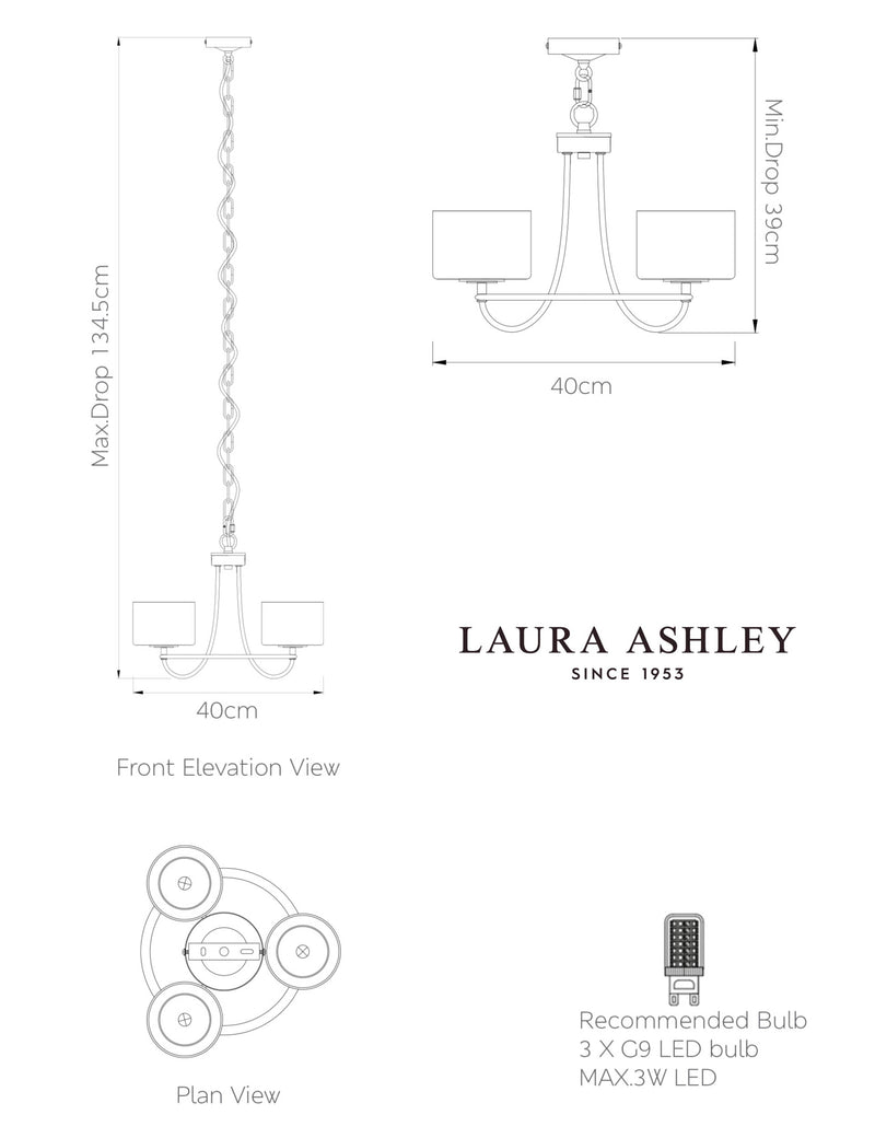 Laura Ashley Southwell pendant light polished nickel, imported from the UK