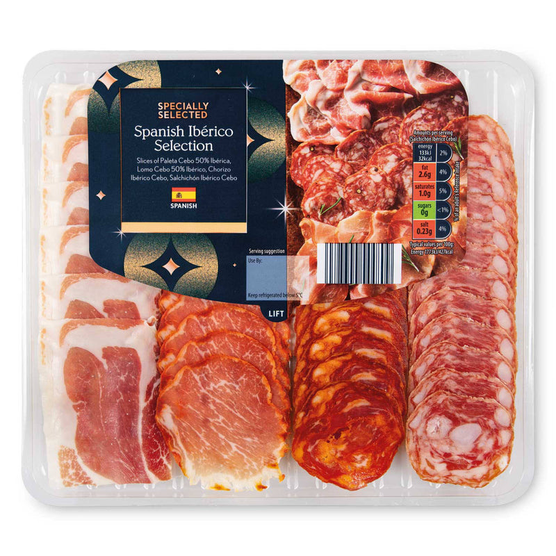 Spanish Iberico charcuterie selection with chorizo and lomo, imported from the UK