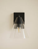 Square cone wall light with glass shade, imported from the UK
