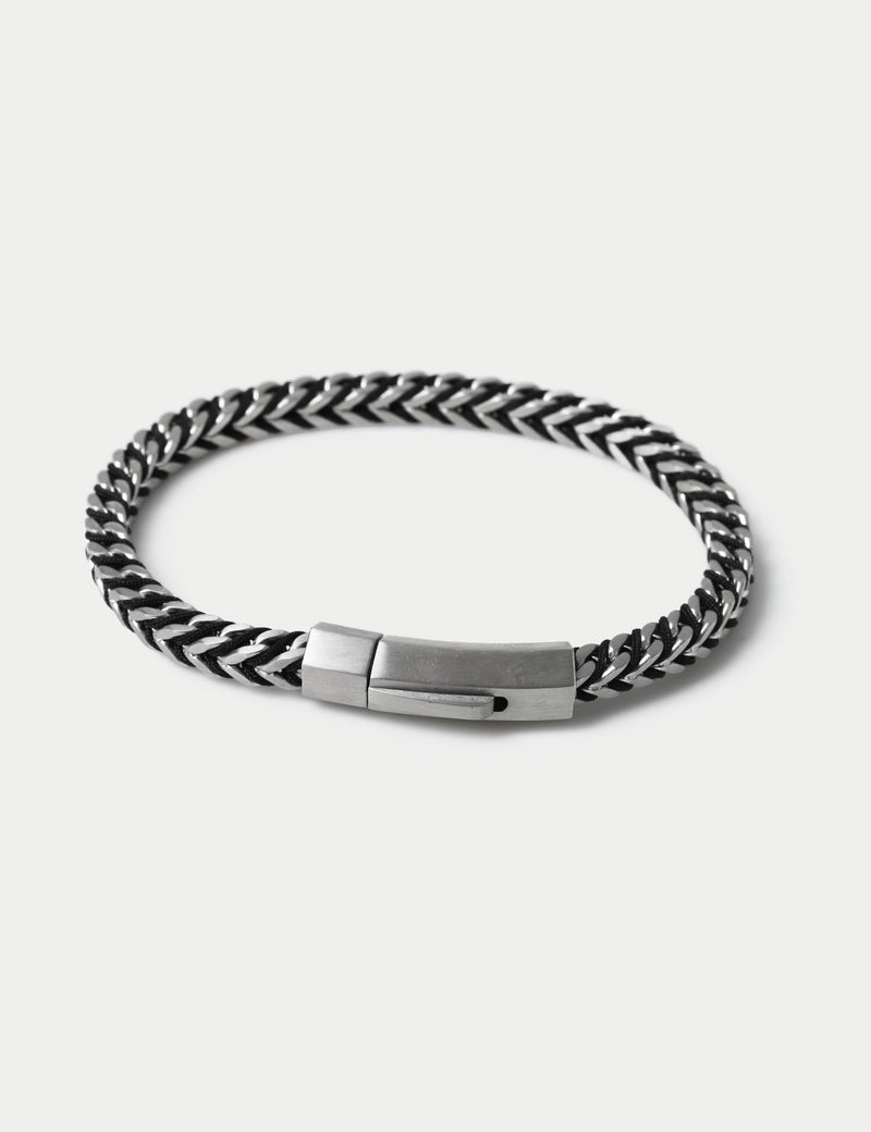 Stainless steel and cord chain bracelet (British brand)